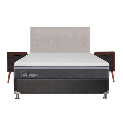 Box Spring CIC 2 Plazas Ortopedic Advance + Respaldo + 2 Veladores Tigris