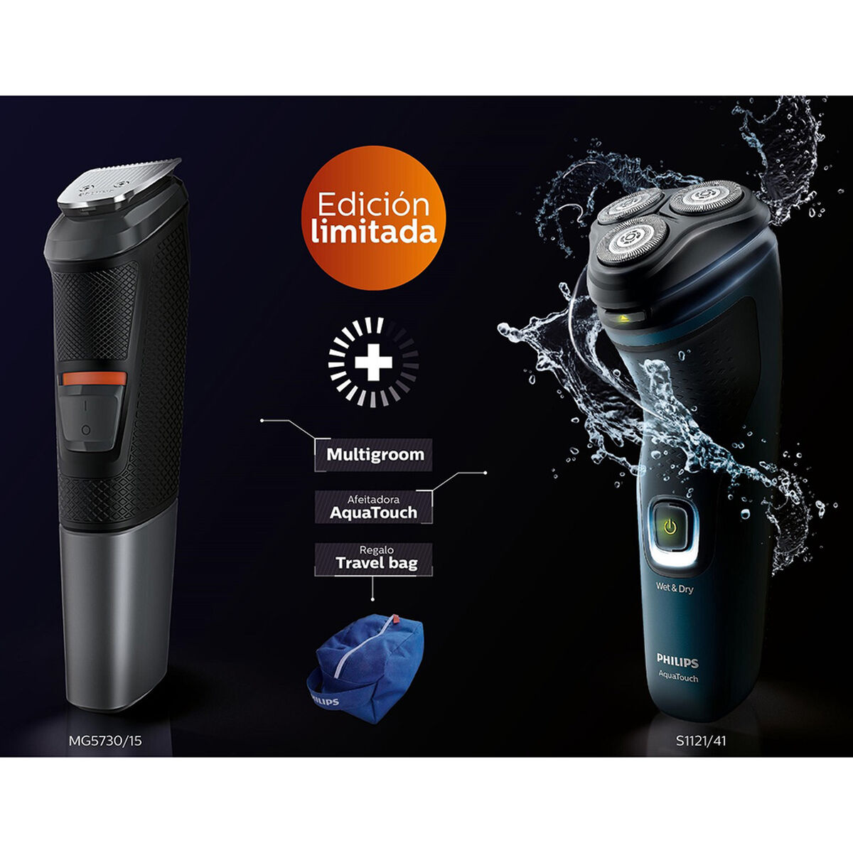 Combo Philips Recortadora Multigroom MG5730/15 + Afeitadora S1121/41