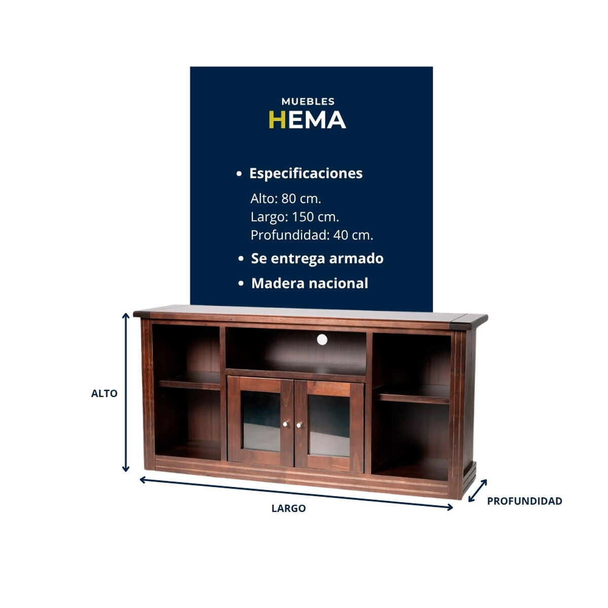 Rack TV Muebles Hema Berlin Hasta 50" Chocolate Vidrio