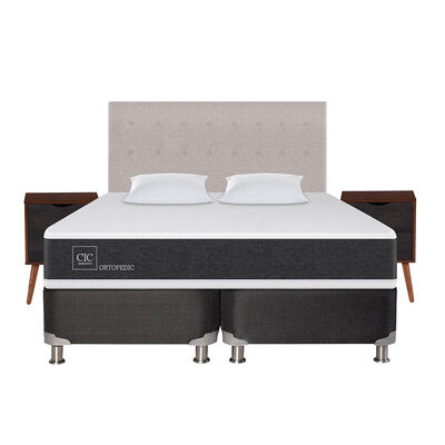 Imagen 1 del producto Box Spring CIC Base Dividida King New Ortopedic + Respaldo + 2 Veladores + Almohada Tigris