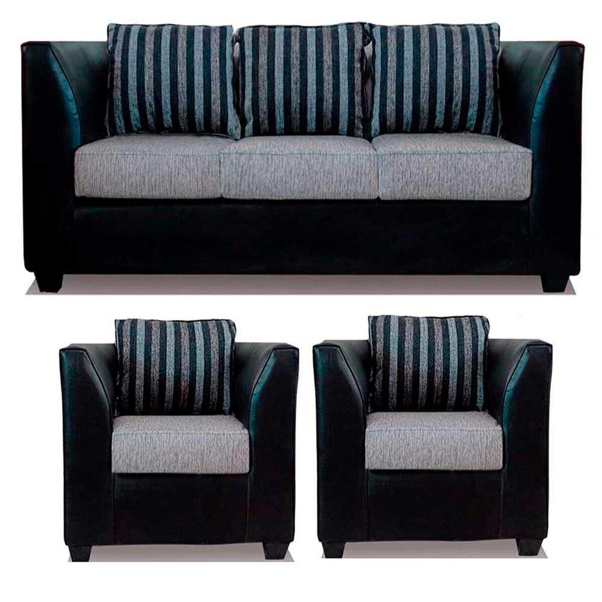 Juego de Living Elegant Detail Valentino Sof&aacute; 3 Cuerpos + Dos Sillones 1 Cuerpo Gris Plata