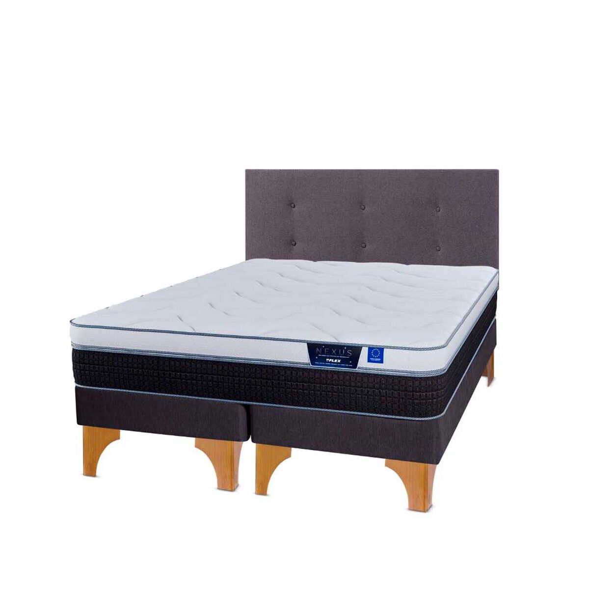 Cama Europea Flex 2 Plazas Nexus Base Dividida +Respaldo Royal Grafito