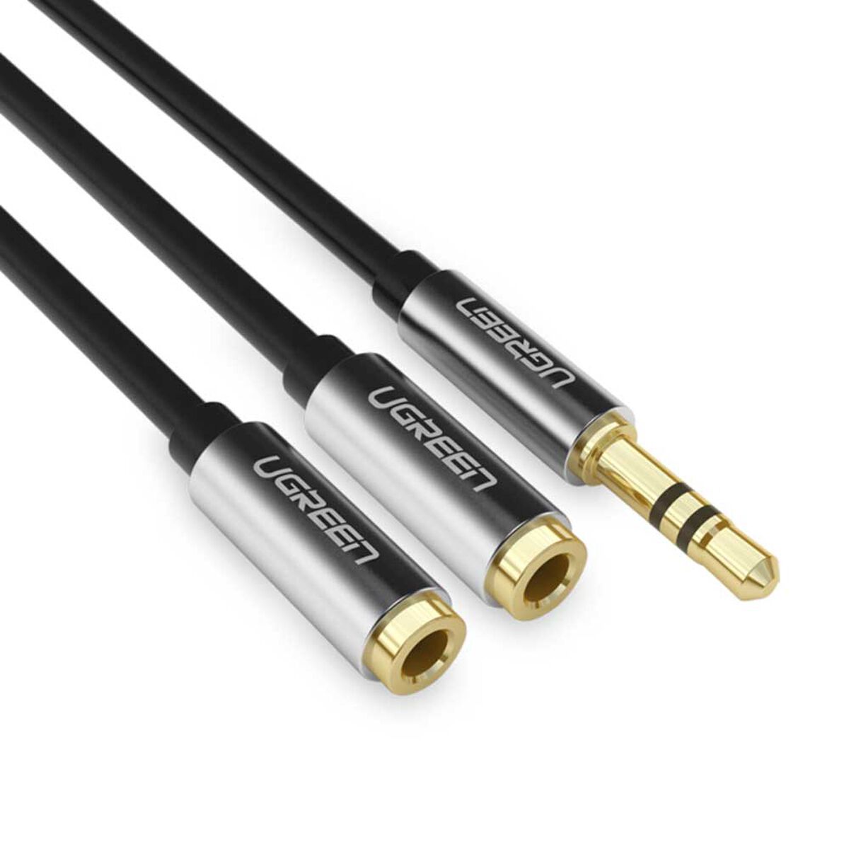 Cable De Audio Splitter M/2H Estereo Plug 3.5Mm/2 Jack 3.5Mm 20Cm Negro Trenzado Ugreen Av123