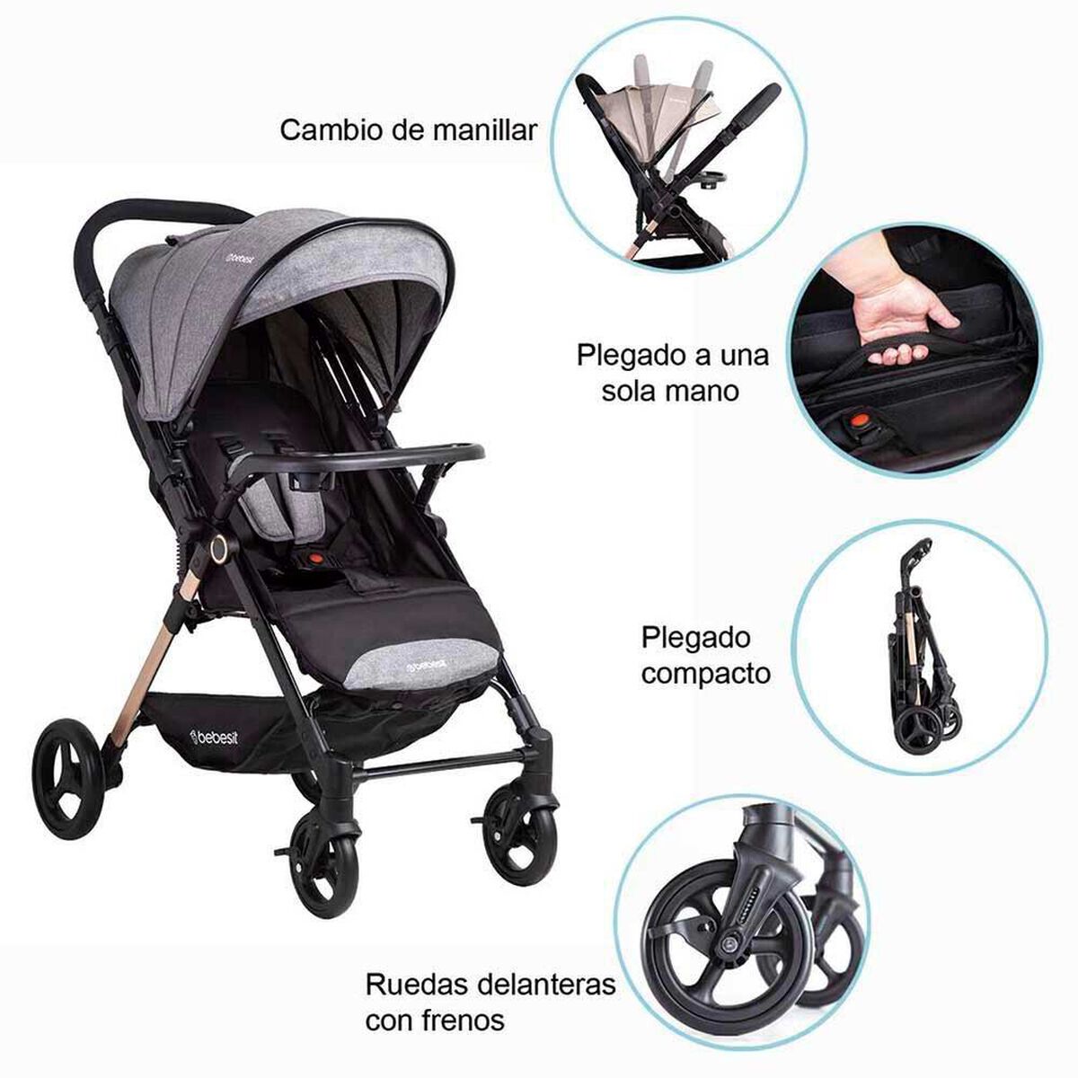 Coche Paseo Bebe City Compacto Liviano Beige Bebesit