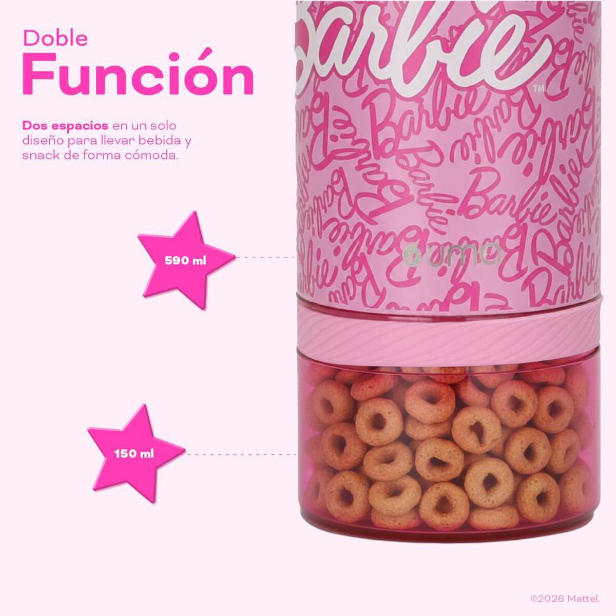 Botella T&eacute;rmica UMA Ni&ntilde;os Barbie Inspire 2 en 1 590ml Acero Inox Rosa