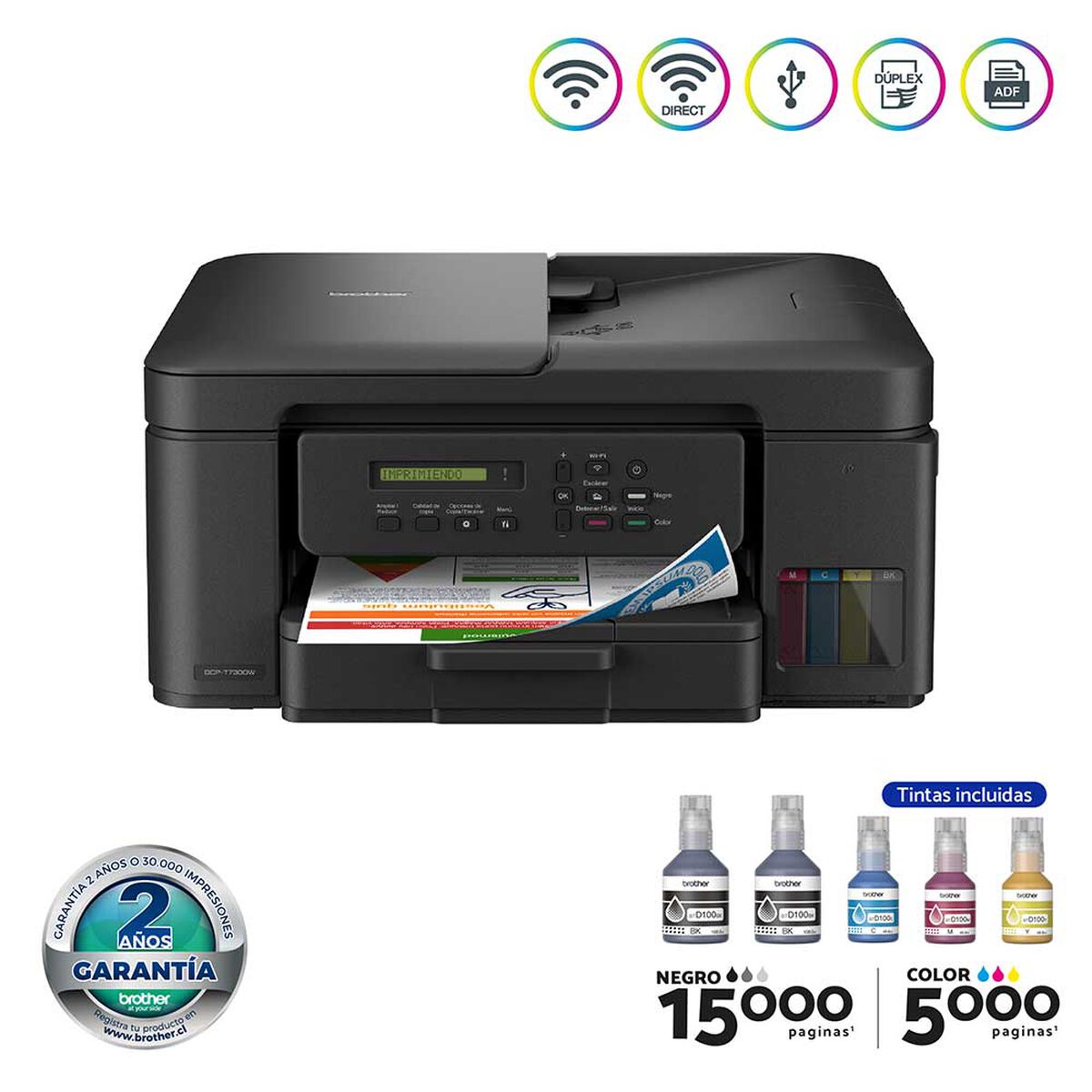 Multifuncional Brother Tinta Continua DCPT730DW Wifi, D&uacute;plex y ADF