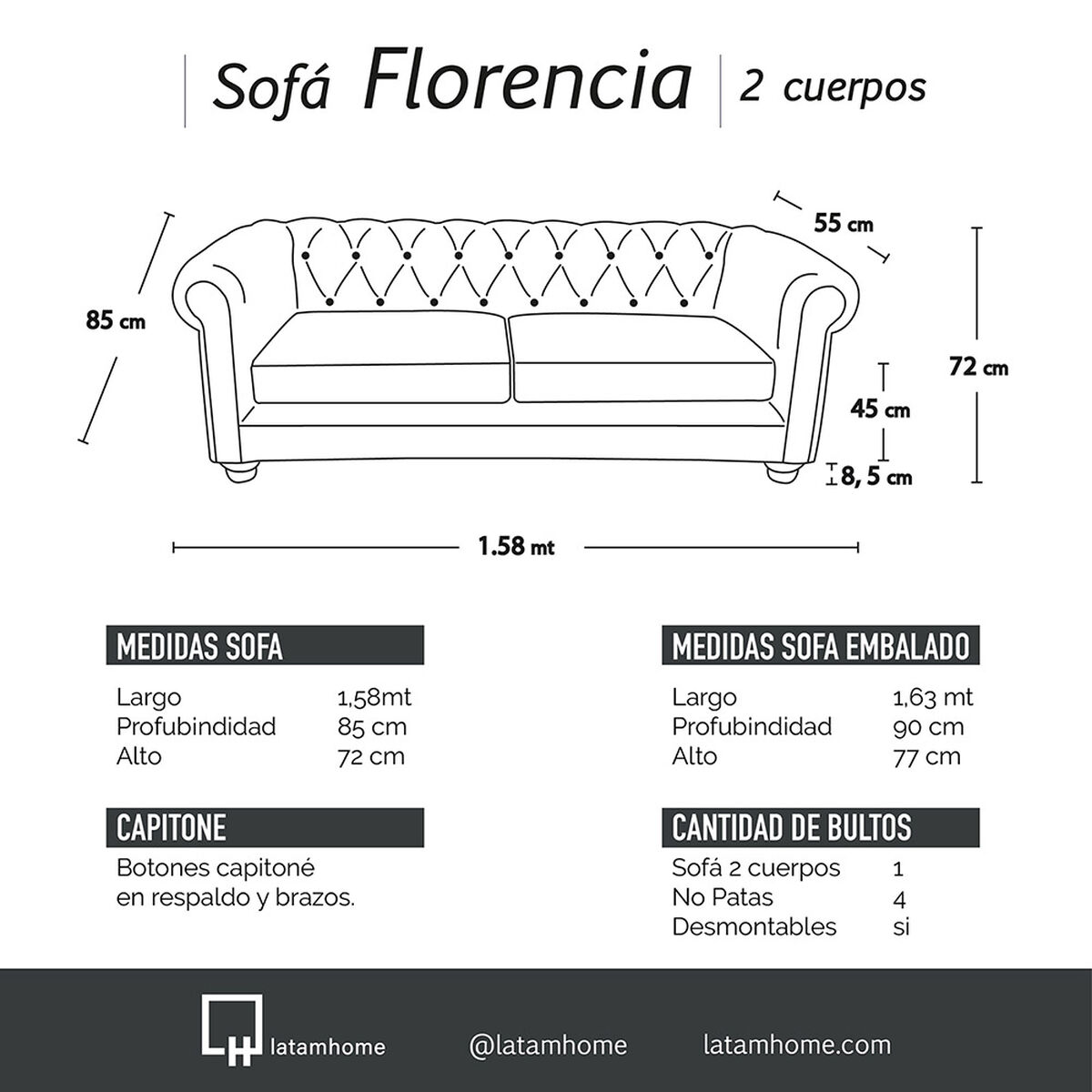 Sof&aacute; Latam Home Florencia 2 Cuerpos Verde