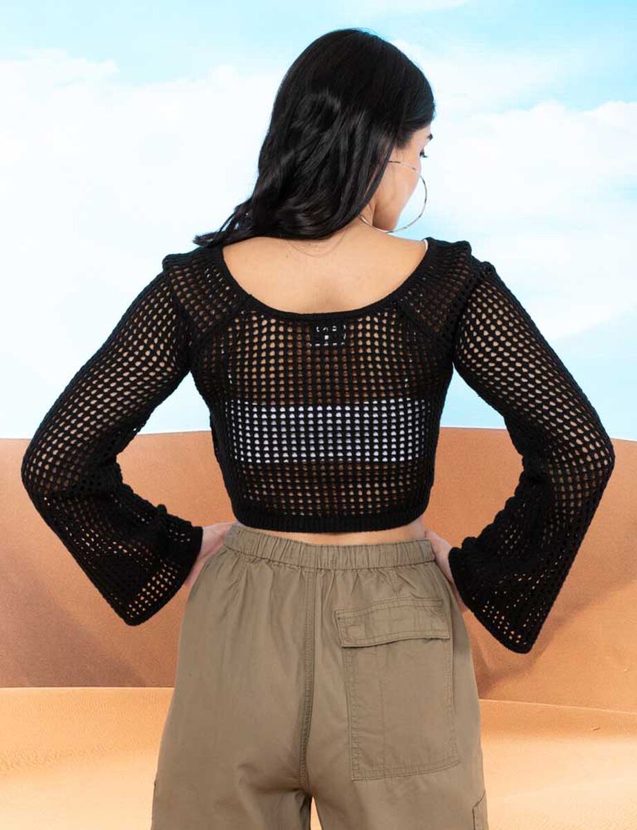 Sweater Tejido Crop Manga Campana Mujer Icono