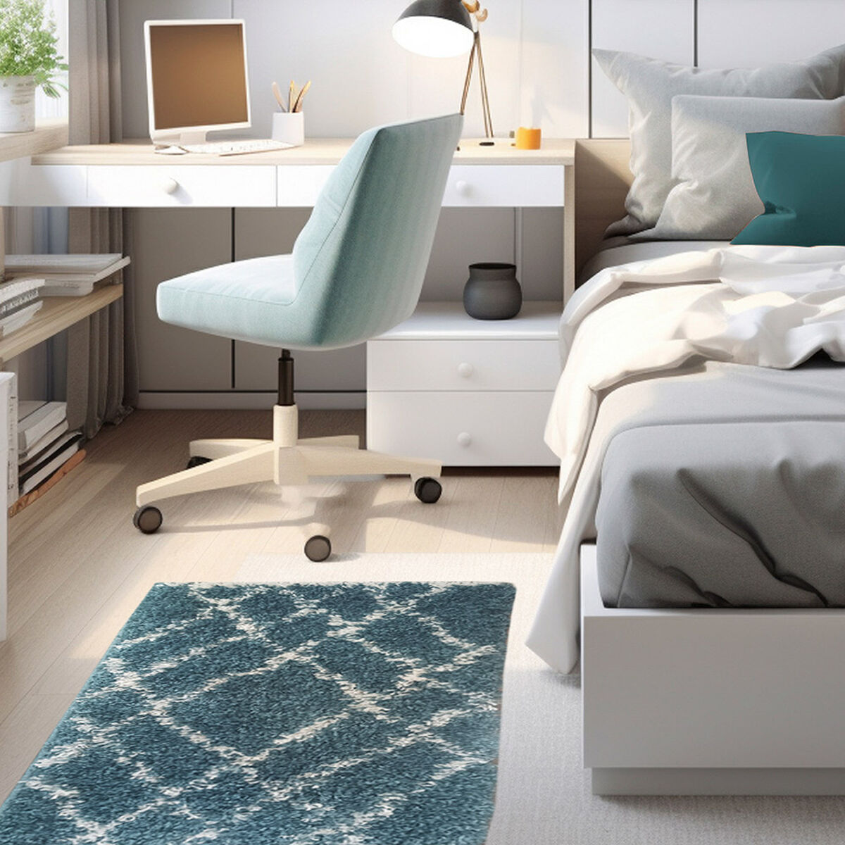Alfombra Idetex Shaggy Guiza 70x200 cm Turquesa