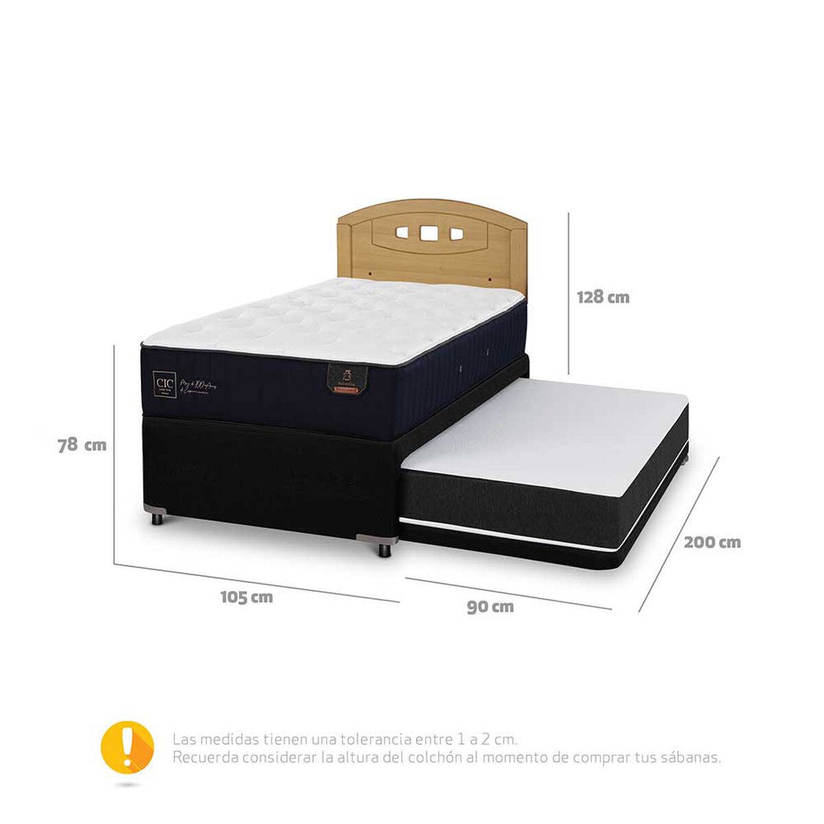 Cama Nido CIC 1,5 Plazas Premium + Respaldo Gales Mostaza