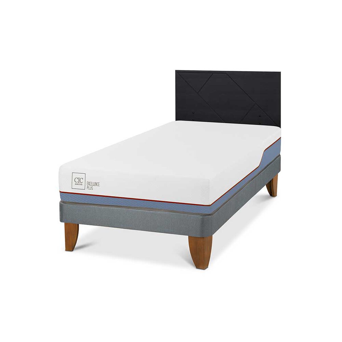 Cama Europea CIC 1,5 Plazas Excellence Plus + Respaldo Villarrica Negro