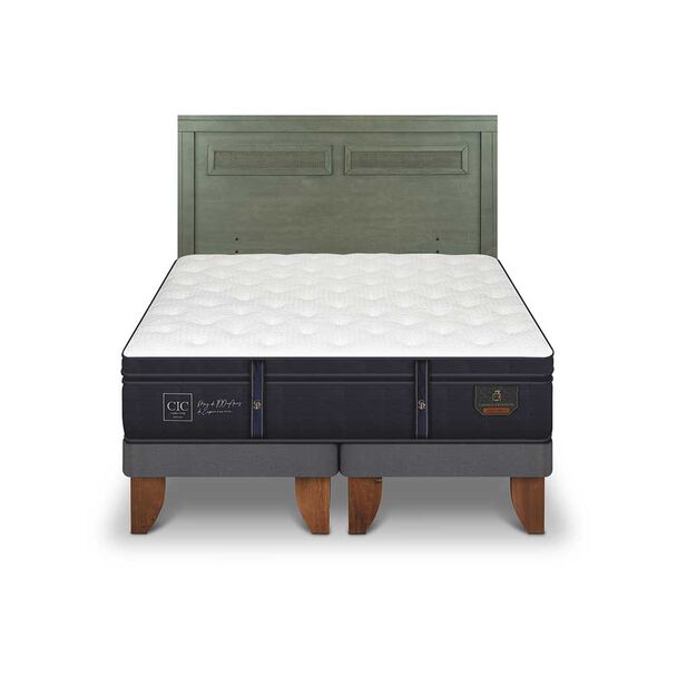 Cama Europea CIC Base Dividida King Grand Premium + Respaldo Milan Olivo