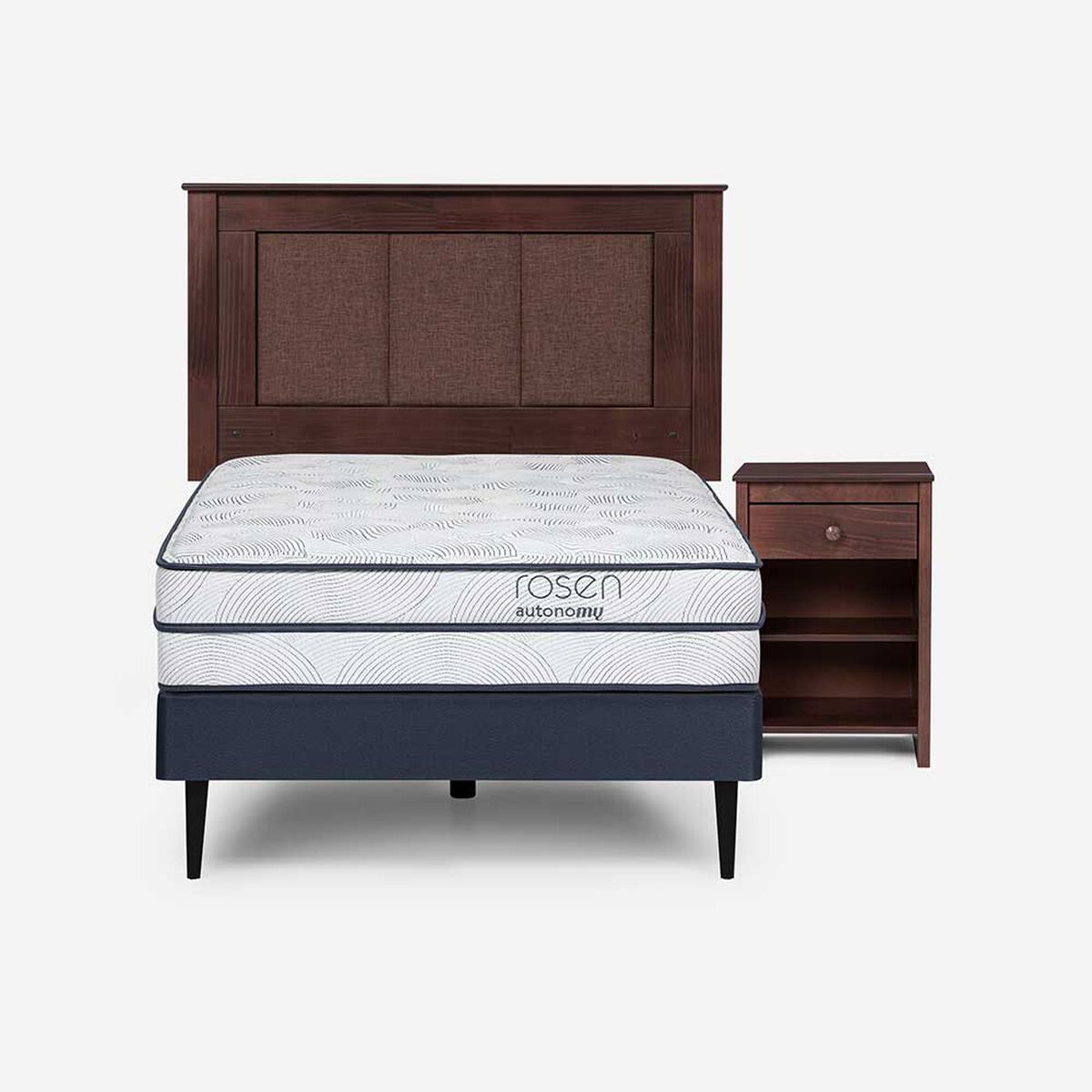 Cama Europea Rosen 1,5 Plazas Autonomy Sky + Respaldo + Velador Rachel