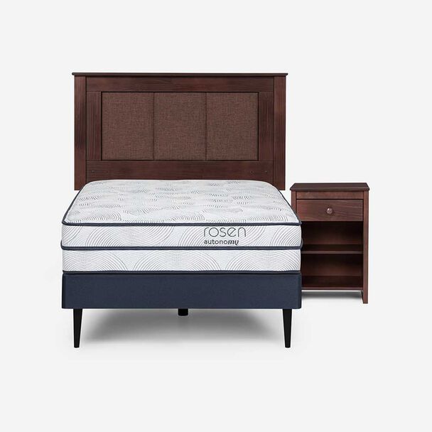 Cama Europea Rosen 1,5 Plazas Autonomy Sky + Respaldo + Velador Rachel