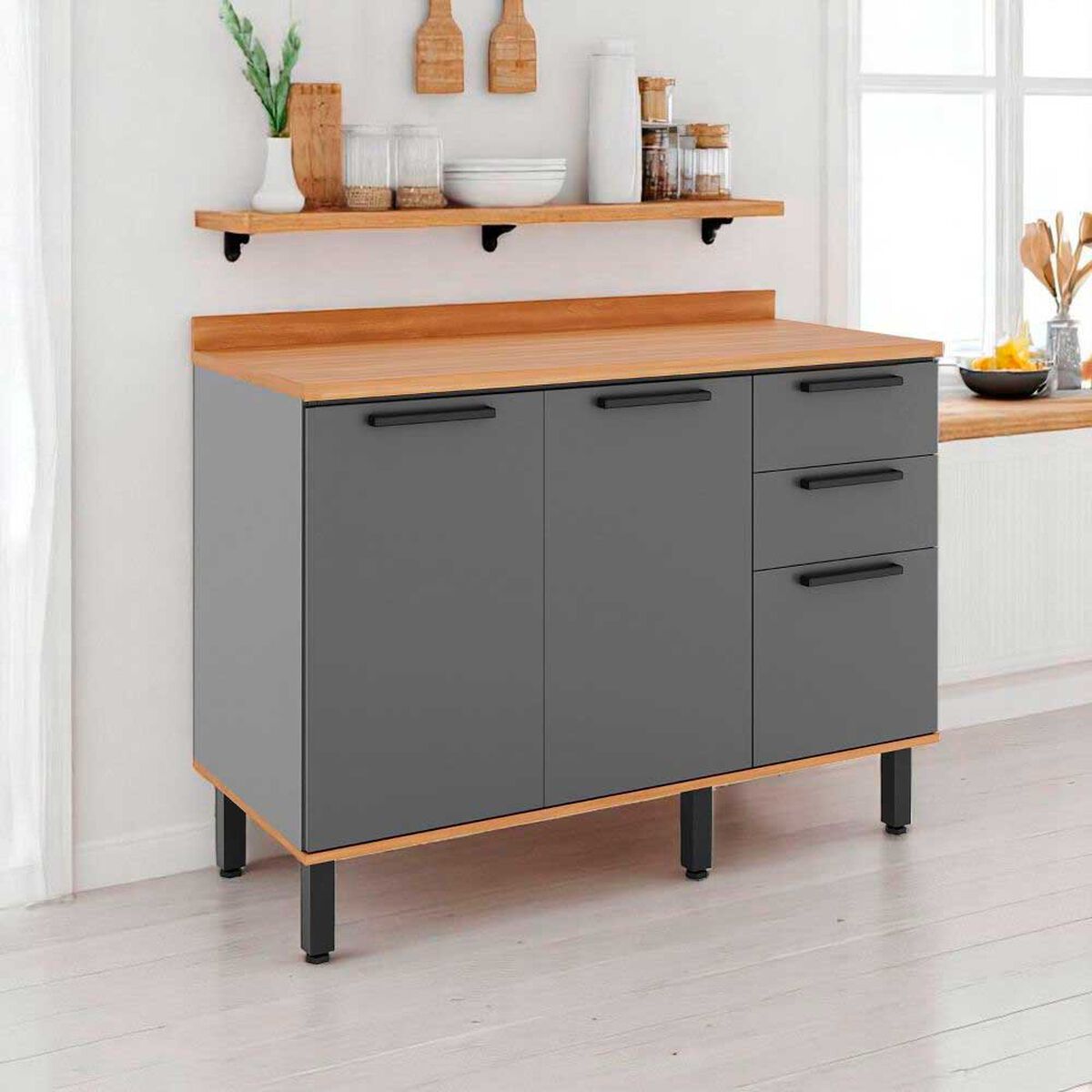 Base de Cocina Roca Casta&ntilde;a con Cubierta Canela-Ceniza