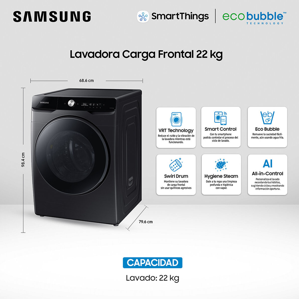 Lavadora Automática Samsung WF22T6500GV/ZS 22 kg.