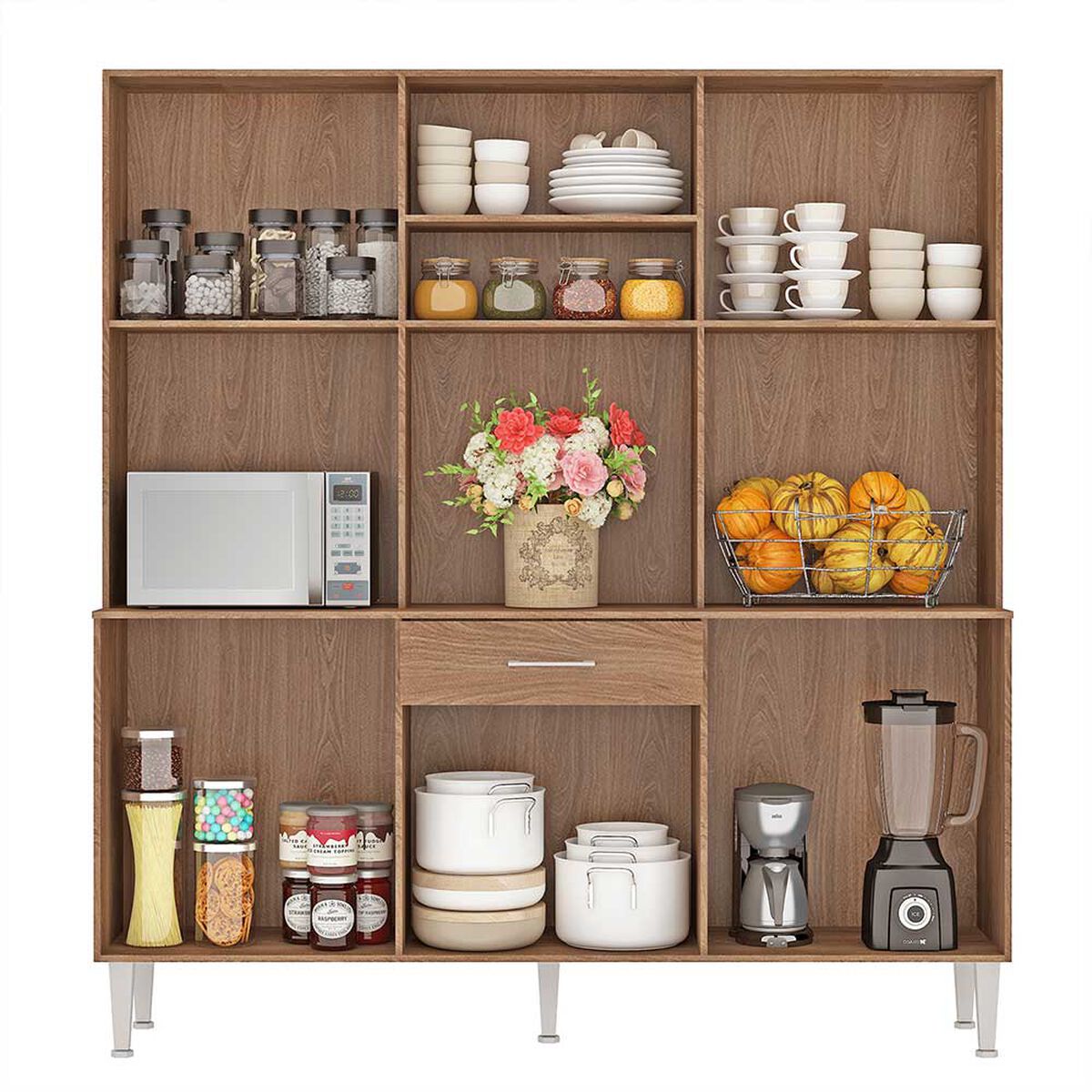 Mueble de Cocina Vekkahome Emi 1 Cajón 12 Puertas Café