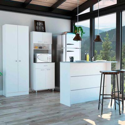 TUHOME Combo Mueble Microondas + Barra de Cocina + Optimizador TuHome Kitchen Blanco