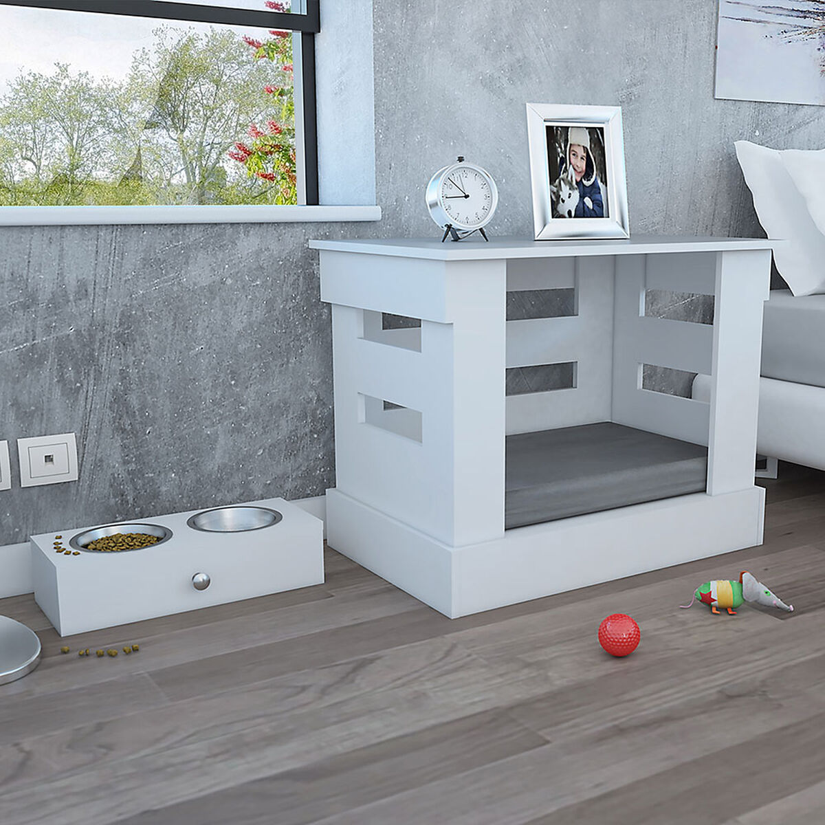 Velador Cama para Mascotas + Platos Hound TuHome