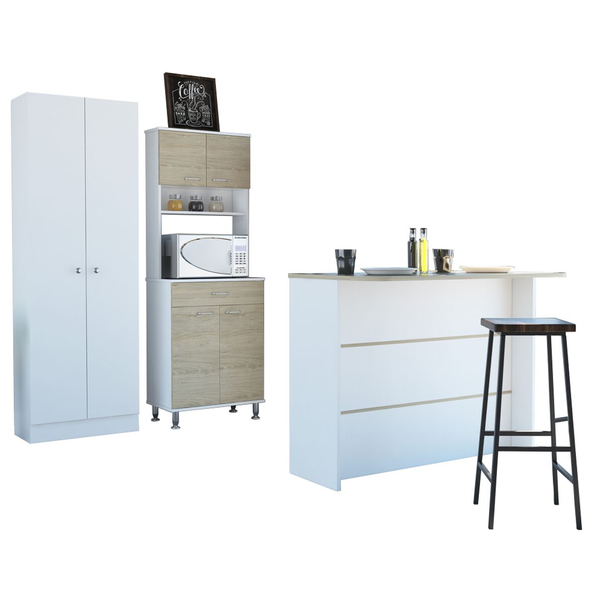 Combo Muebles TuHome Kitchen 60 + Isla de cocina + Estante Rovere Blanco