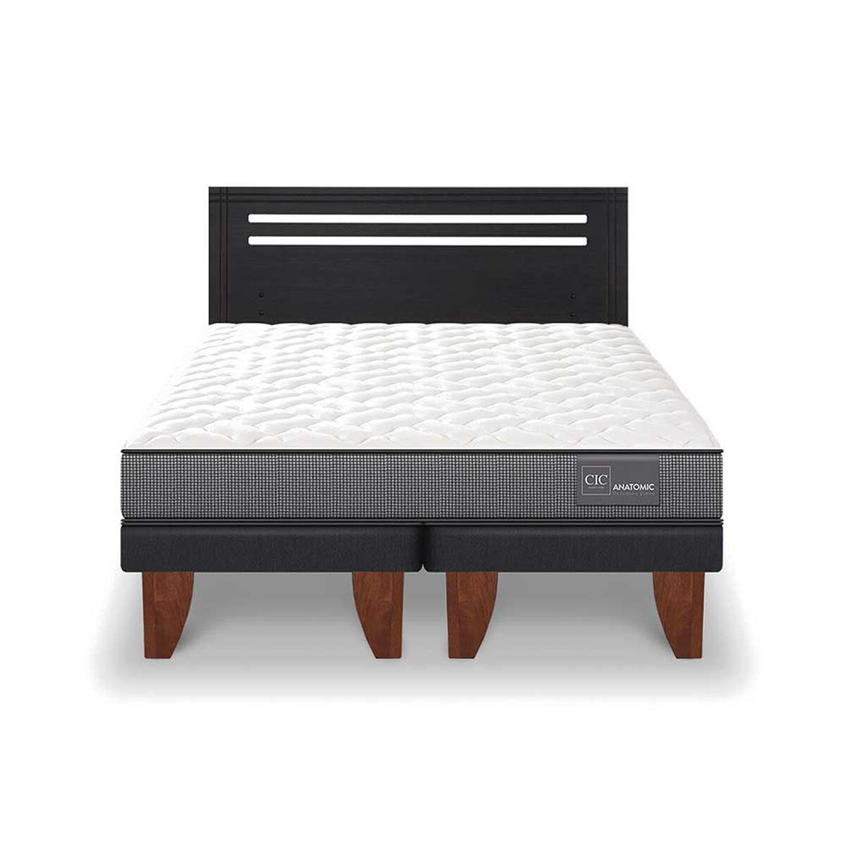 Cama Europea CIC Base Dividida 2 Plazas Anatomic + Respaldo Munich Negro