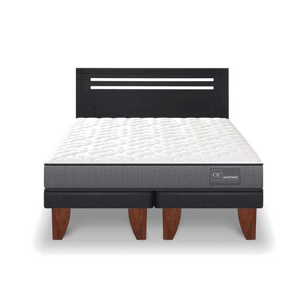 Cama Europea CIC Base Dividida 2 Plazas Anatomic + Respaldo Munich Negro