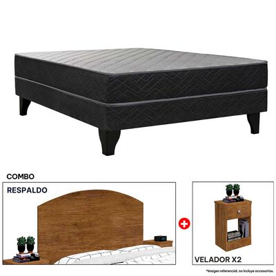 Combo Celta Cama Europea 2 Plazas Cádiz 190 x 150 cm + Respaldo + 2 Veladores Casanova 2 Plazas Jequitiba