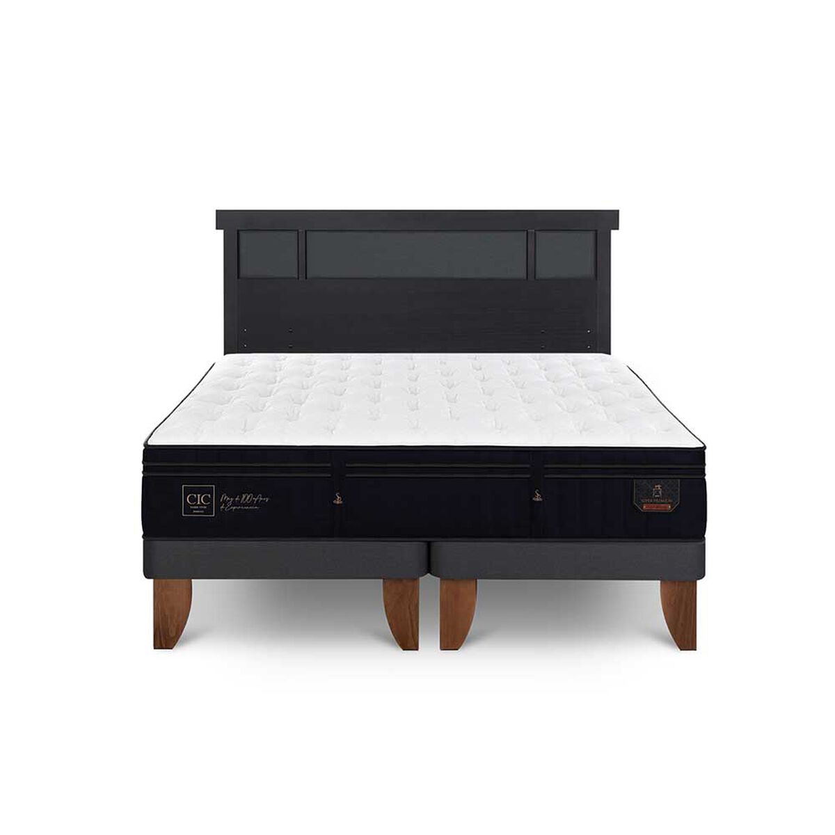 Cama Europea CIC Base Dividida King S&uacute;per Premium + Respaldo Dublin Negro