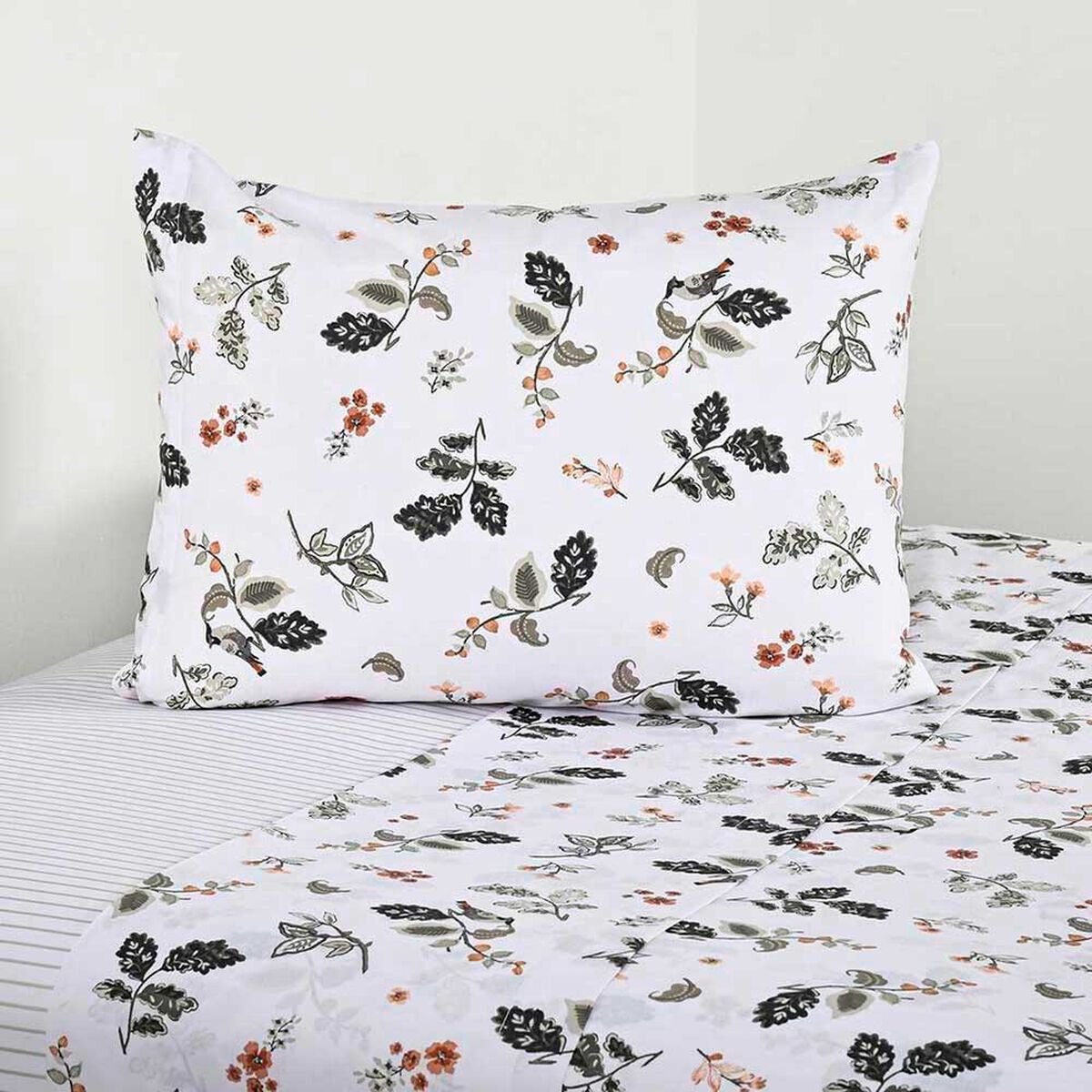 Juego de S&aacute;banas Elements & Co 200 Hilos 1,5 Plazas Bird Blanco