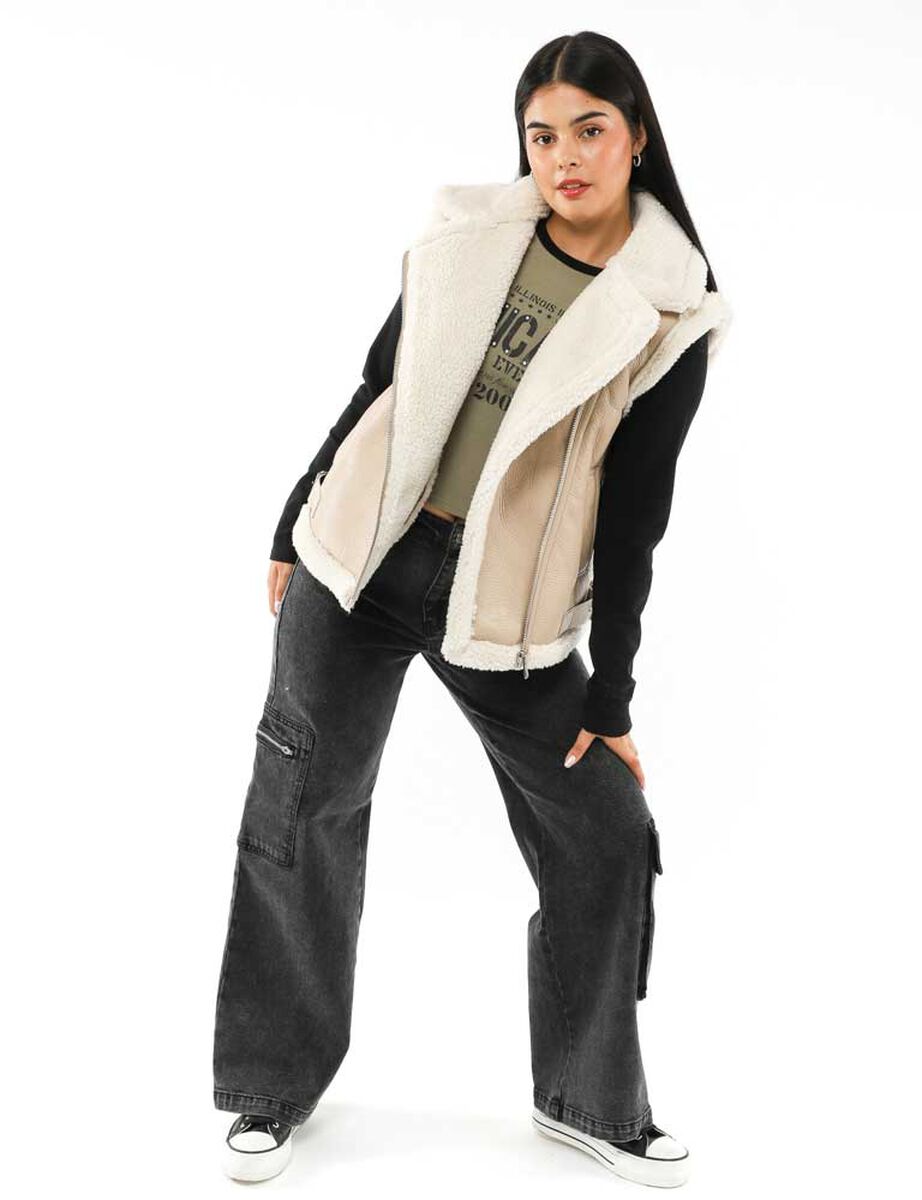 Chaqueta Aviadora Ecocuero Sin Mangas Mujer Icono