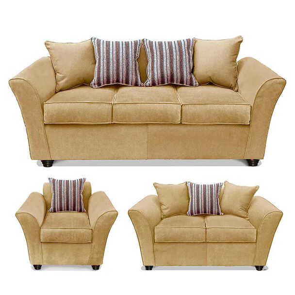 Juego de Living Elegant Detail Minesota Sofá 3 Cuerpos + Sofá 2 cuerpos + Sillón 1 Cuerpo Beige