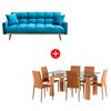 Combo Sofá Cama Zibel Batik Azul 3 Cuerpos + Juego de Comedor Bristol 6 Sillas