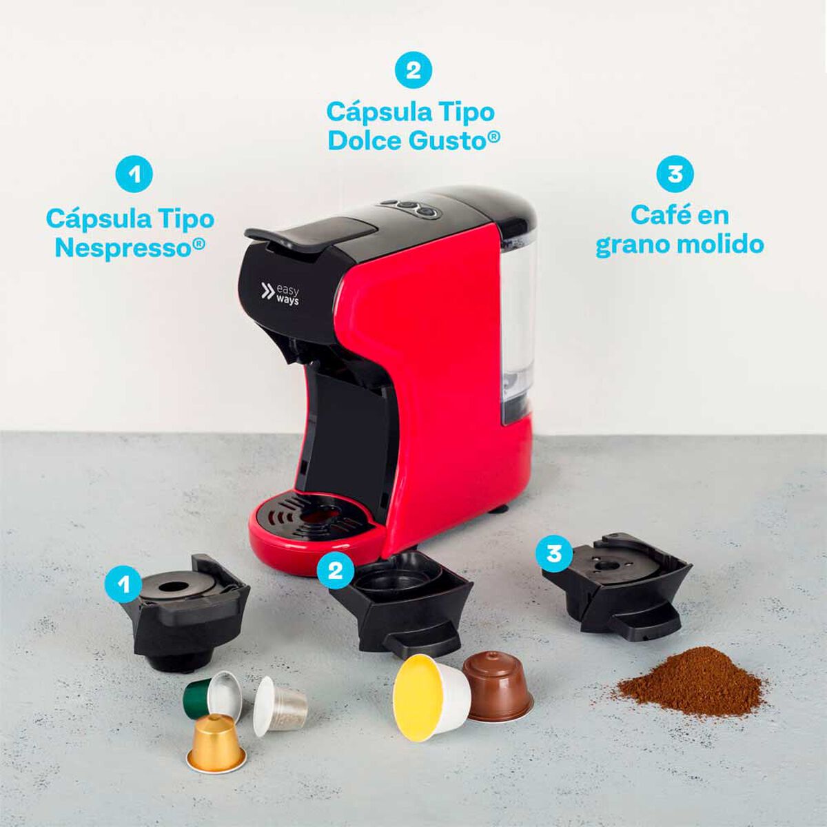 Cafetera Easyways Milano Coffee 3 en 1 Rojo 0,6 lts.