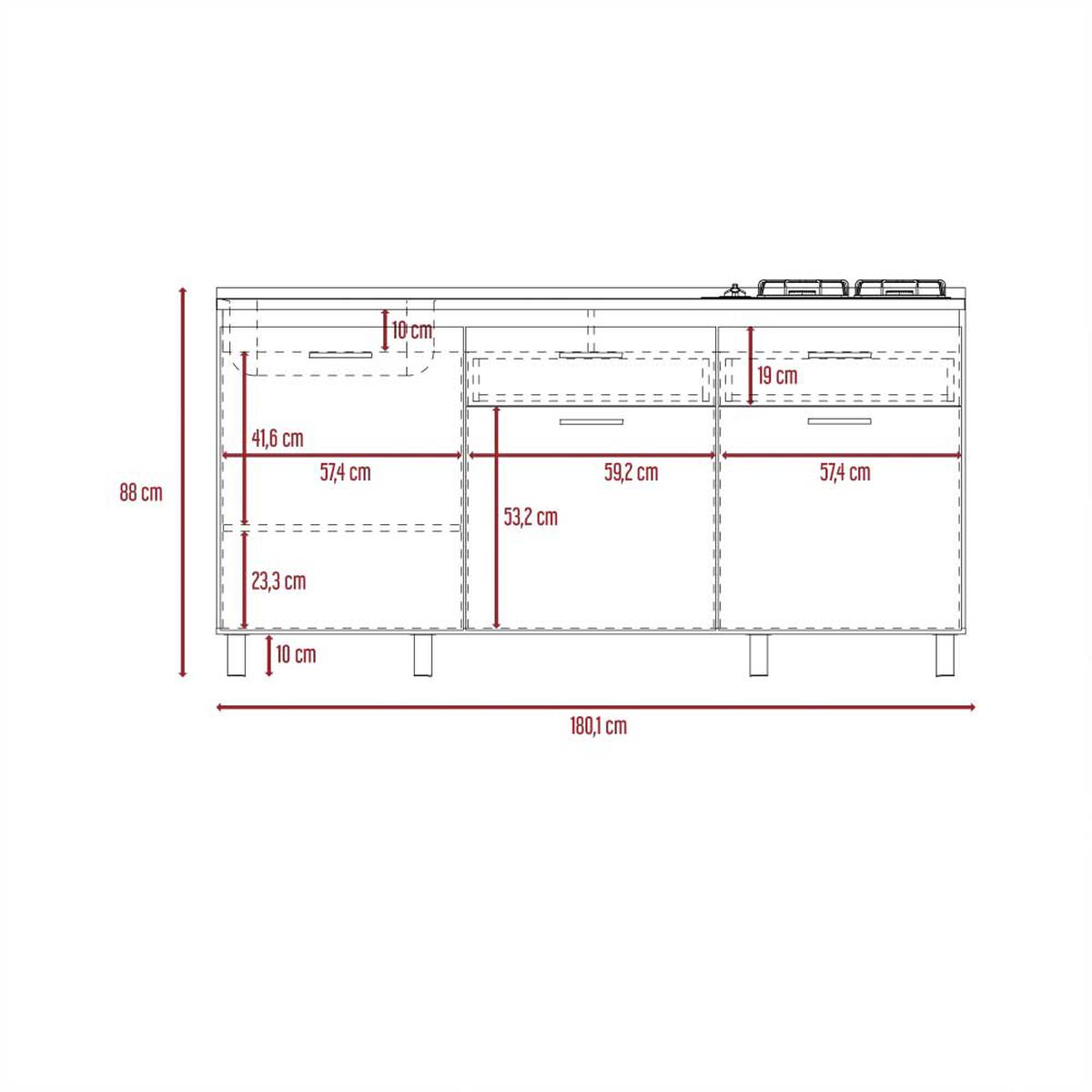 Mueble de Cocina Lavaplatos TuHome Gante 3 Puertas 2 Cajones Rovere Niebla