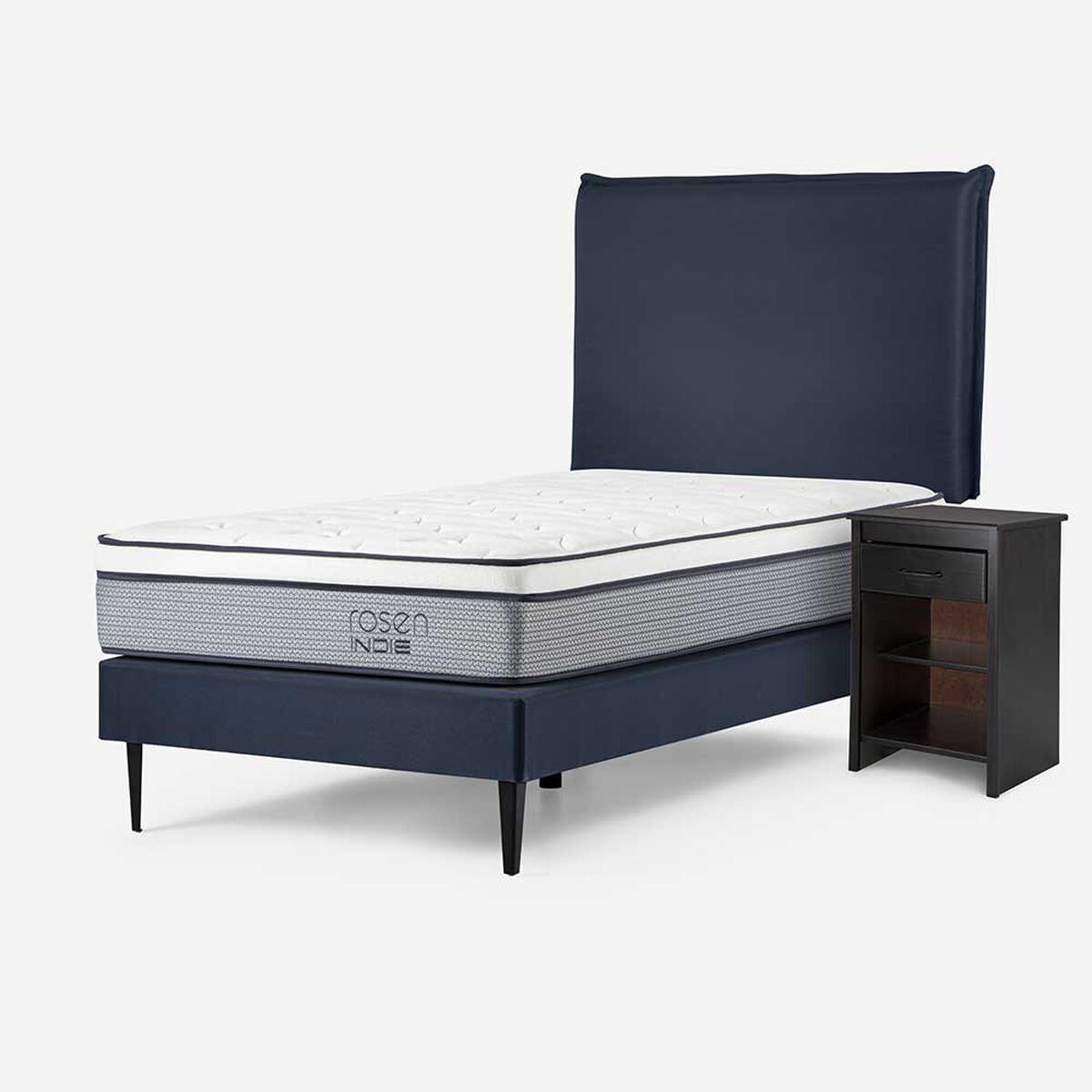 Cama Europea Rosen 1,5 Plazas Indie + Respaldo +  Velador Maurice