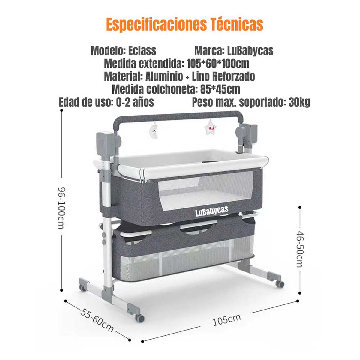 Cuna Colecho Mecedora Eléctrica Café Lubabycas