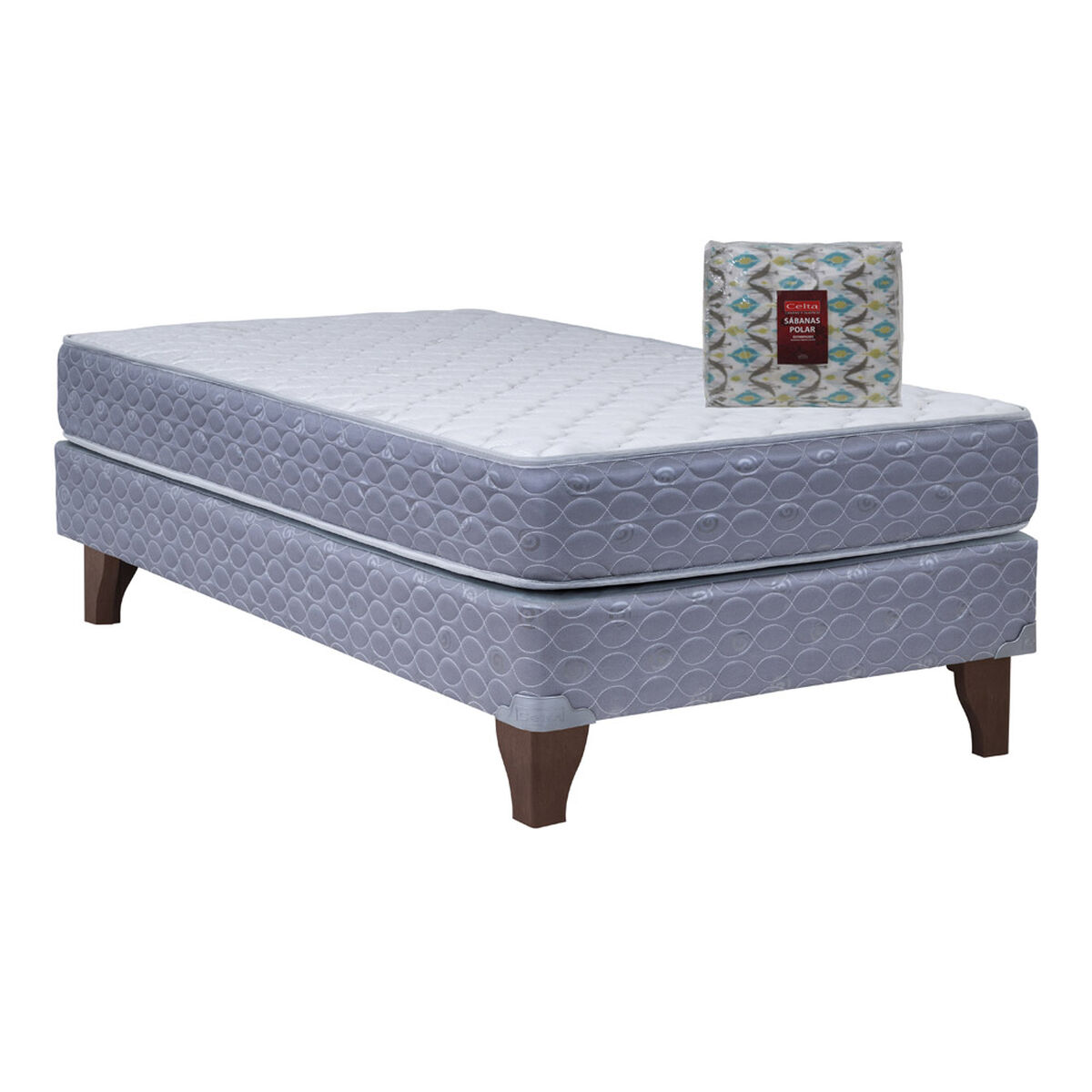 Cama Europea Celta 1,5 Plazas New Atlantis + Sabanas de Polar