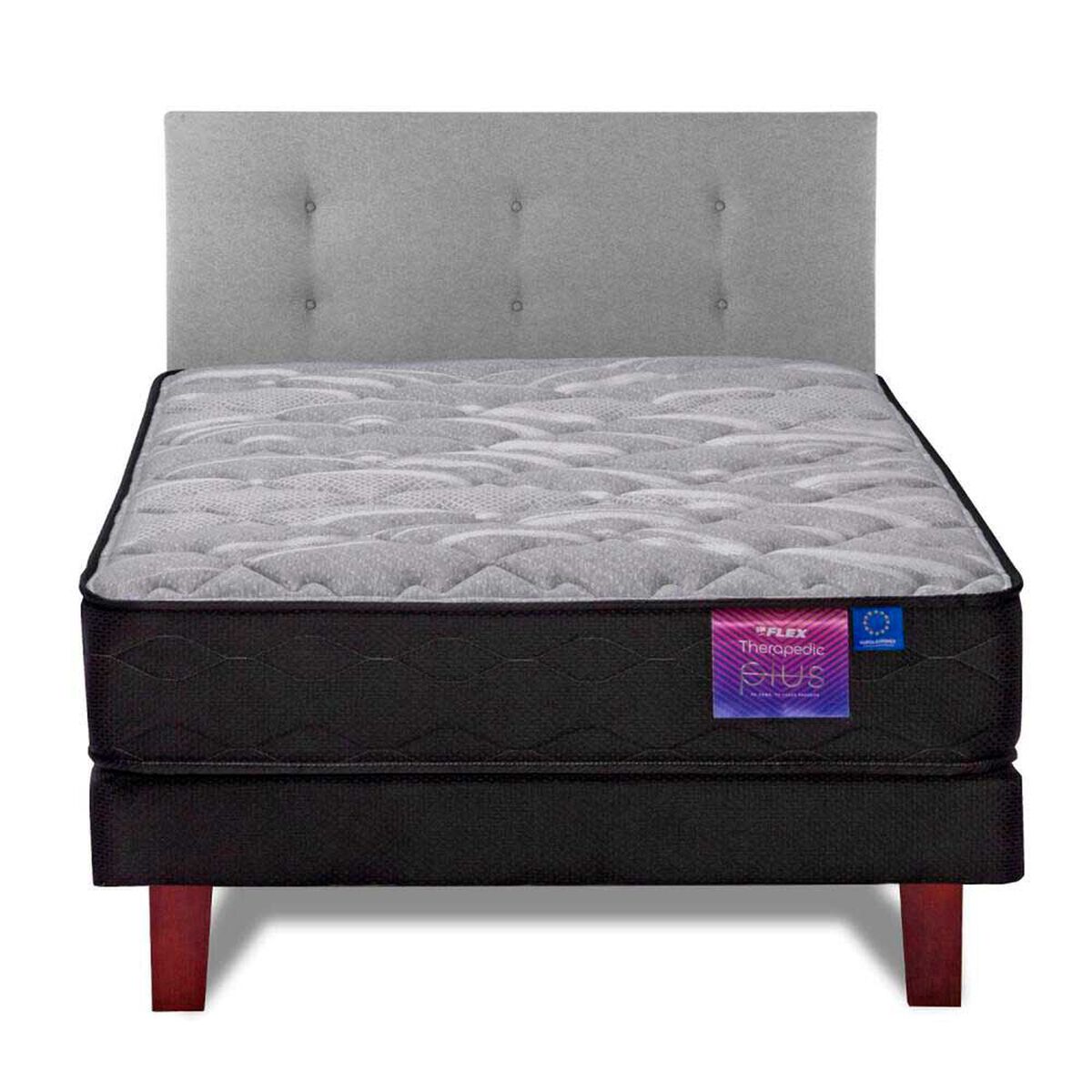 Cama Europea Flex 1,5 Plazas Therapedic Plus + Respaldo Royal Gris