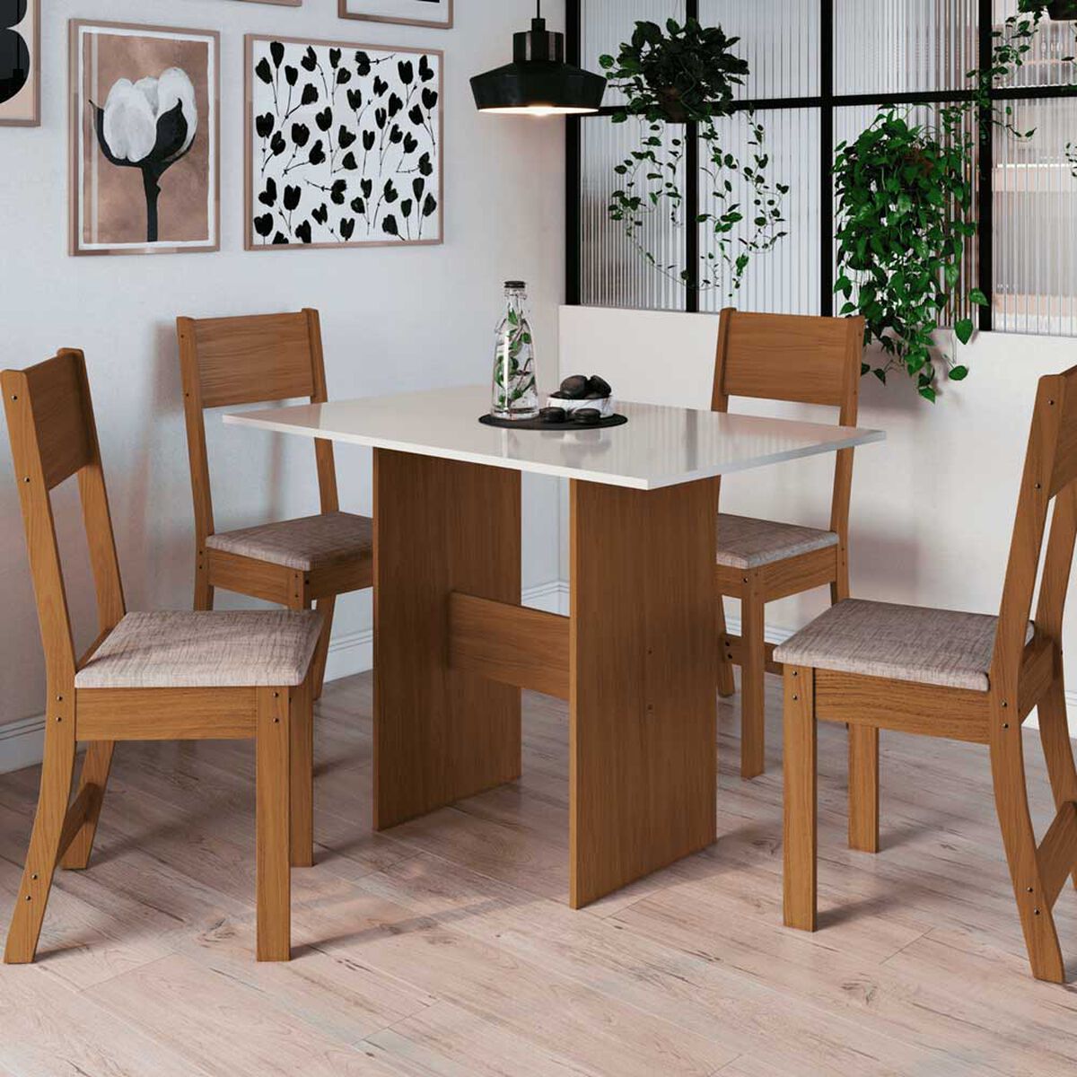 Juego de Cómedor Home Mobili Amalia 4 Sillas Café y Blanco Off