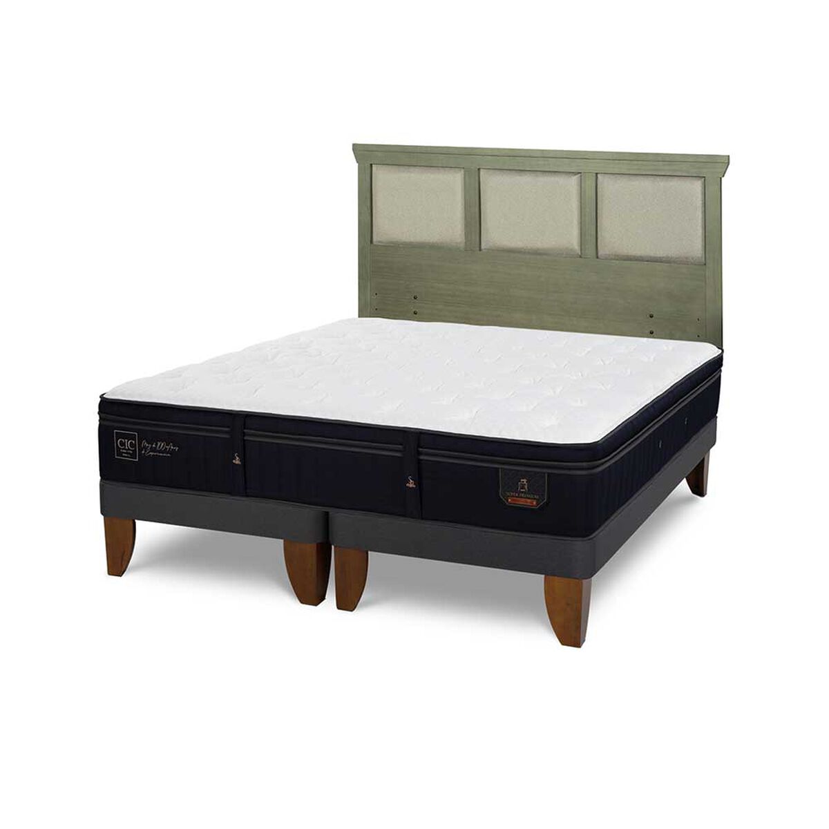 Cama Europea CIC Base Dividida 2 Plazas Súper Premium + Respaldo Torino Olivo