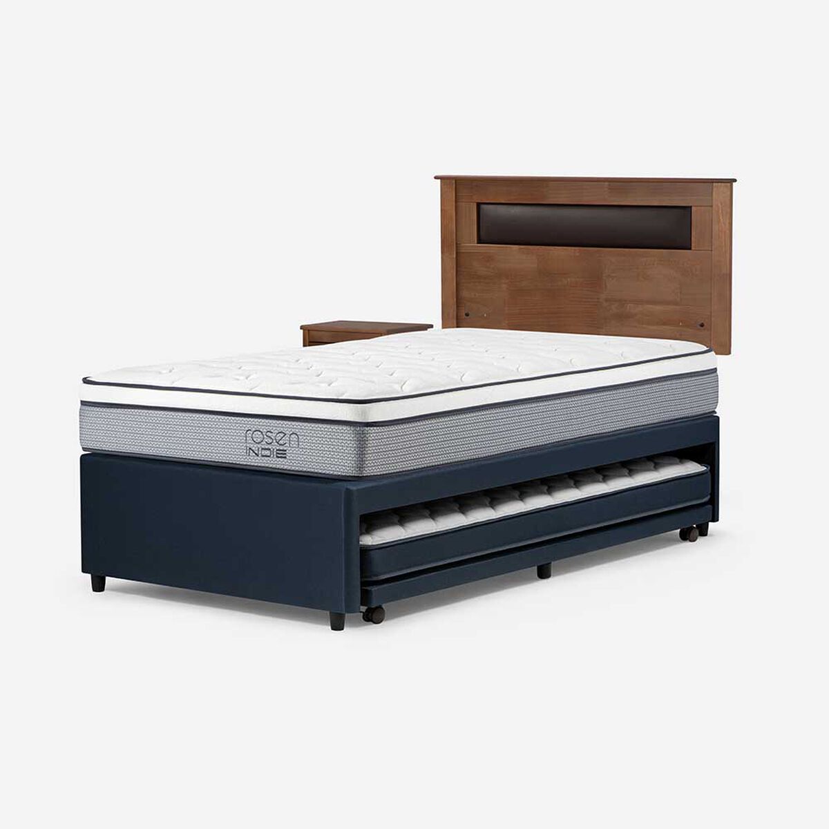Cama Nido Rosen 1,5 Plazas Indie + Respaldo + Velador Ferrara
