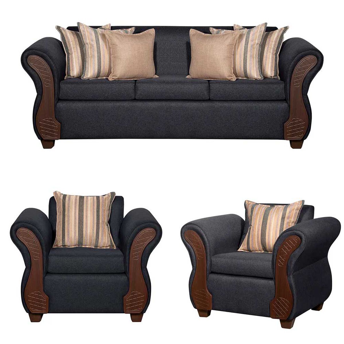 Juego de Living Ruzam Mobel Begoña Sofá 3 Cuerpos + Dos Sillones 1 Cuerpo Lino Marengo