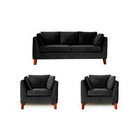 Juego de Living Barra Design Estocolmo Sofá 3 Cuerpos + Dos Sillones 1 Cuerpo Negro