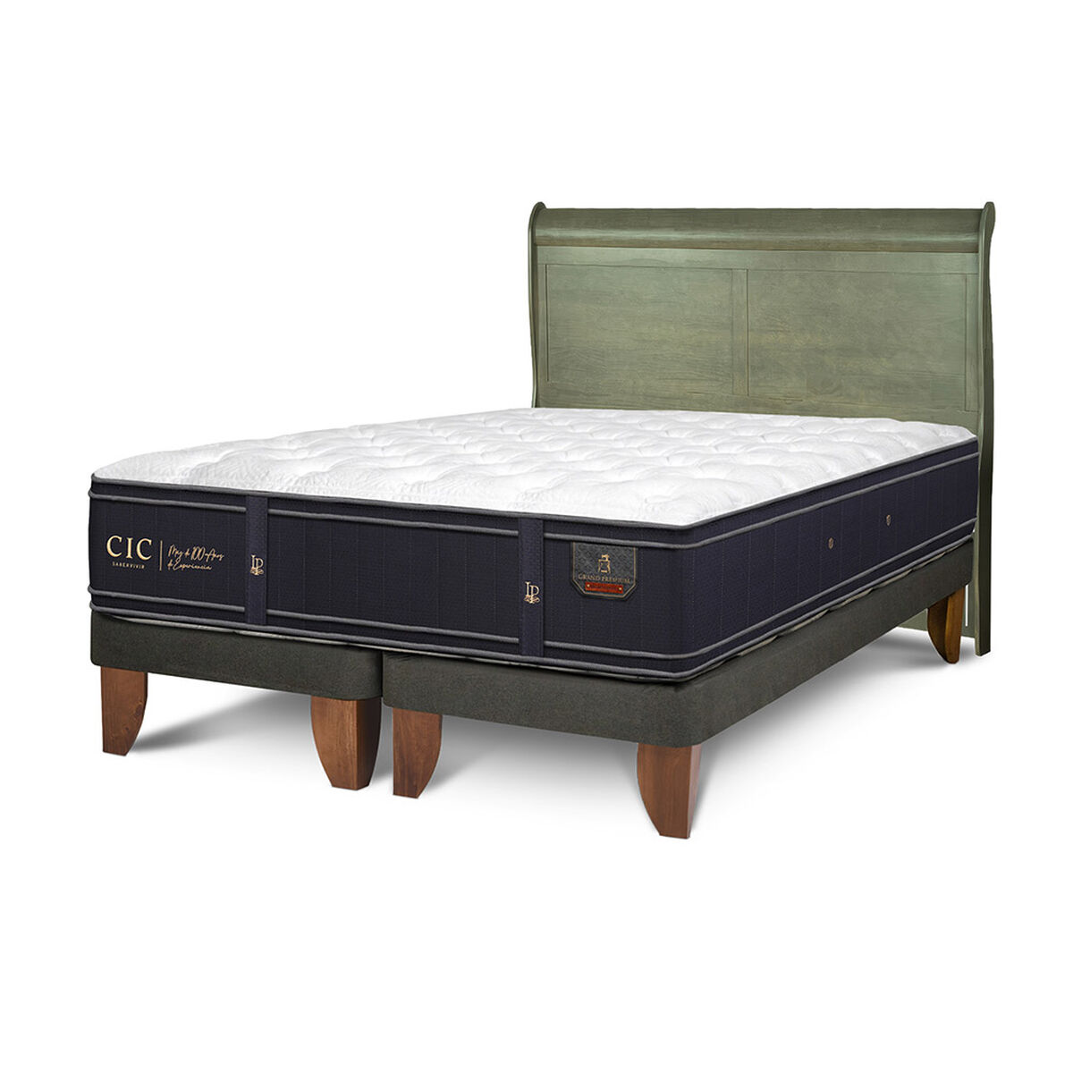Cama Europea CIC Base Dividida 2 Plazas Grand Premium + Respaldo Miro Olivo