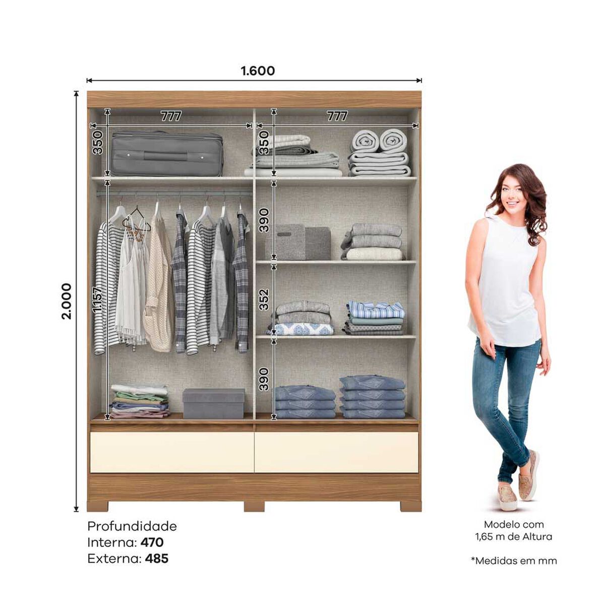 Closet Home Mobili Porto 2 Puertas 2 Cajones Flex Bi Color