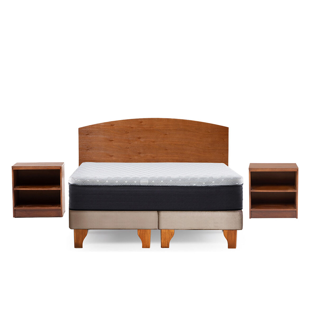 Cama Europea Latam Home 2 Plazas New Top Tela Velvet Beige + Maderas Atlas