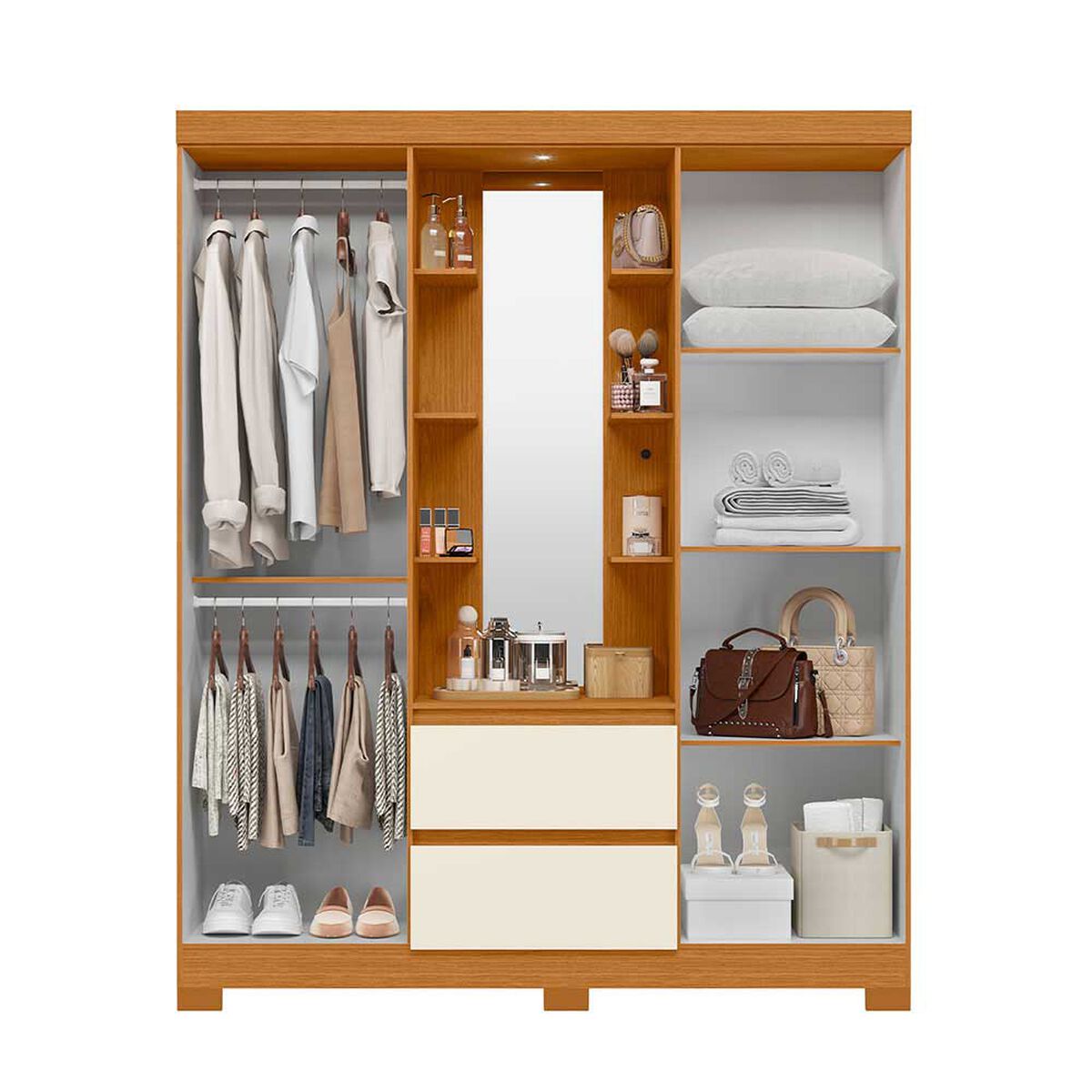Closet Vekkahome Olimpia con Espejo 4 Puertas 2 Cajones Beige