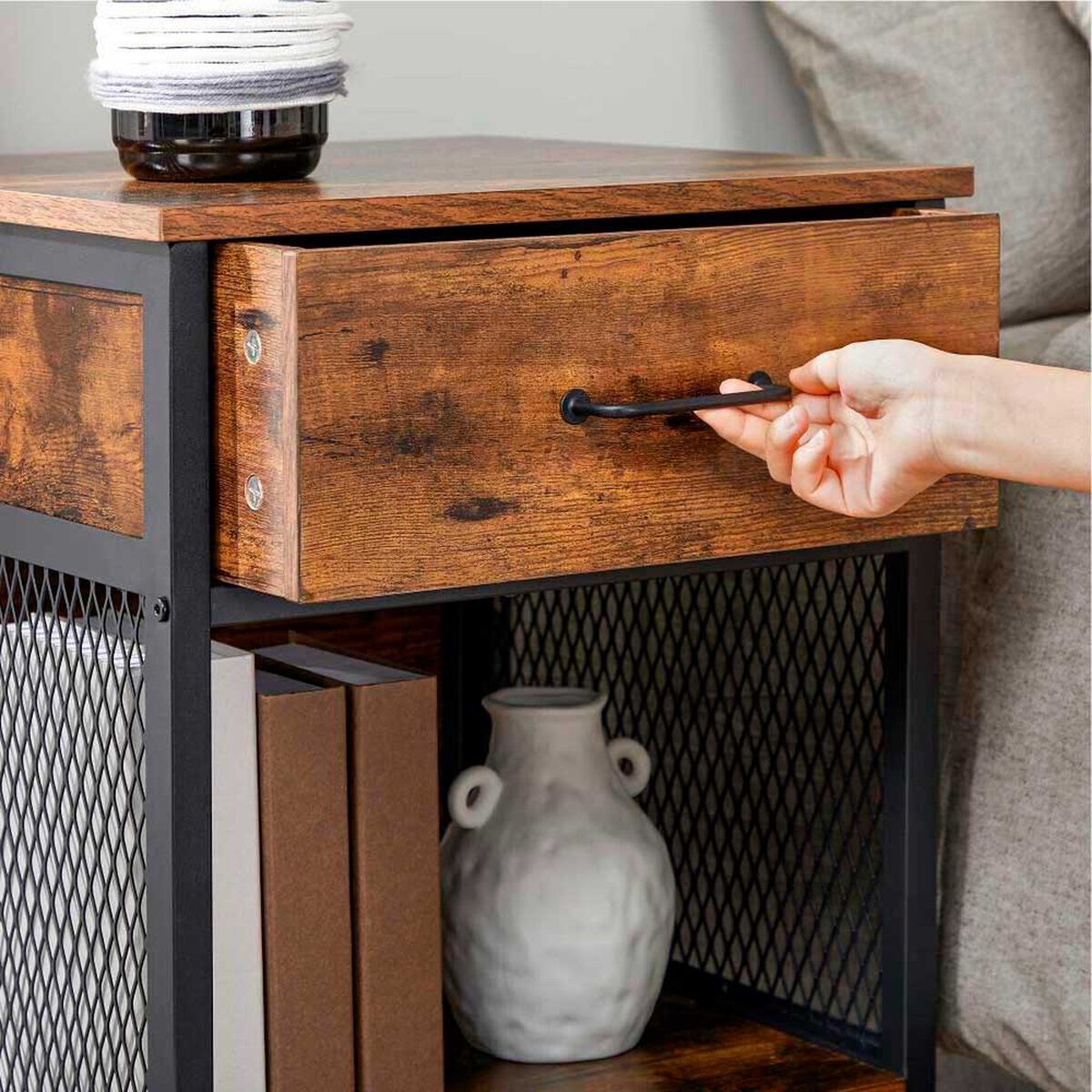 Velador TuHome Metalwood 1 Caj&oacute;n