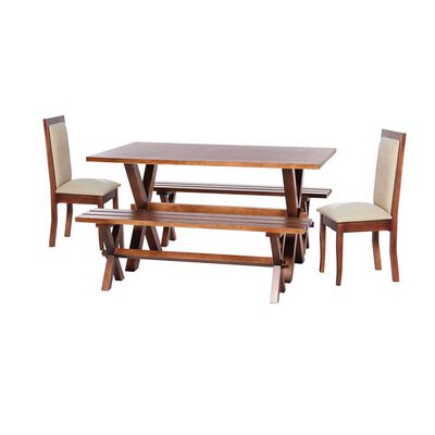 Juego de Comedor Latam Home Sevilla Girona 2 Sillas + 2 Bancas Lino Natural