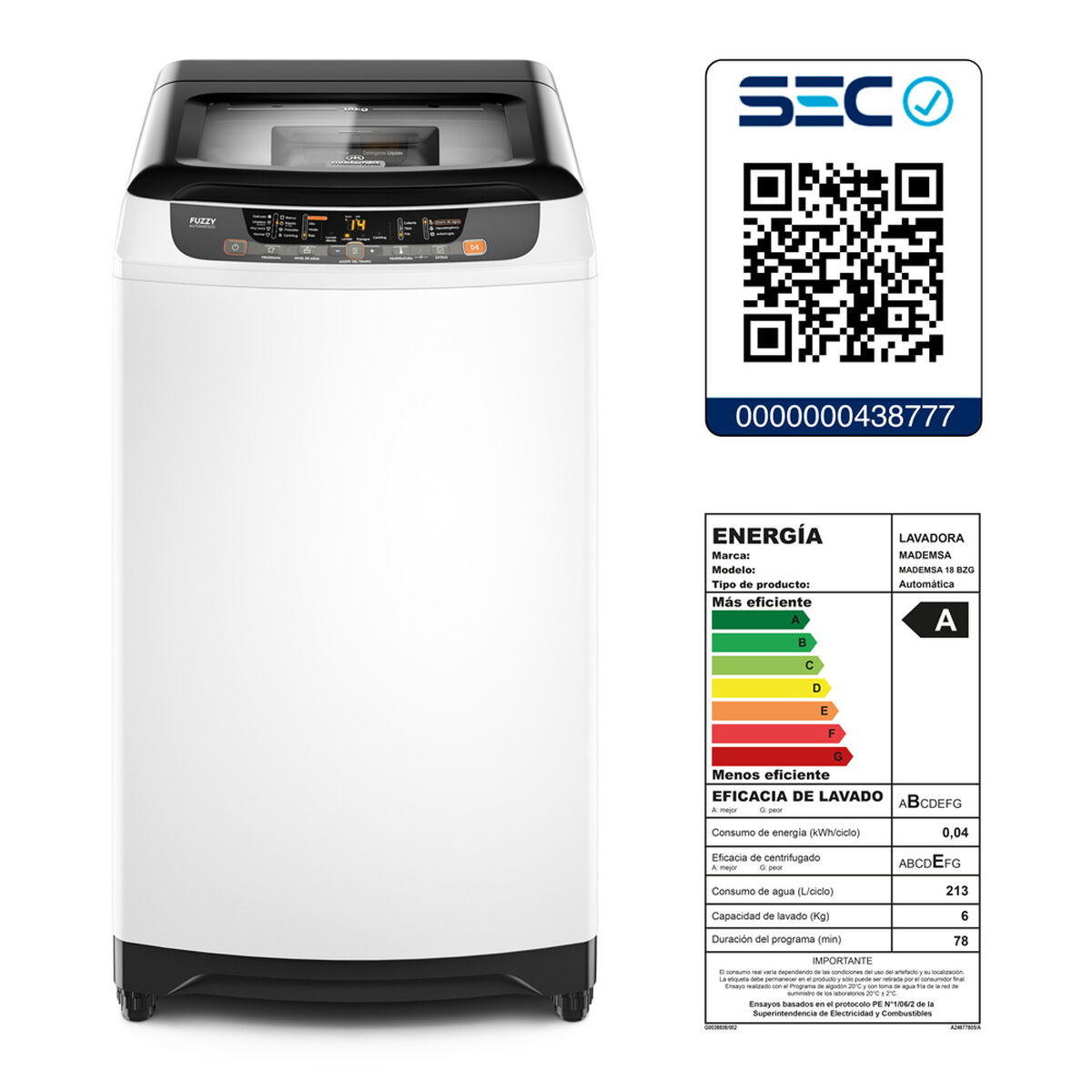 Lavadora Automática Mademsa 18 BZG 18 kg.